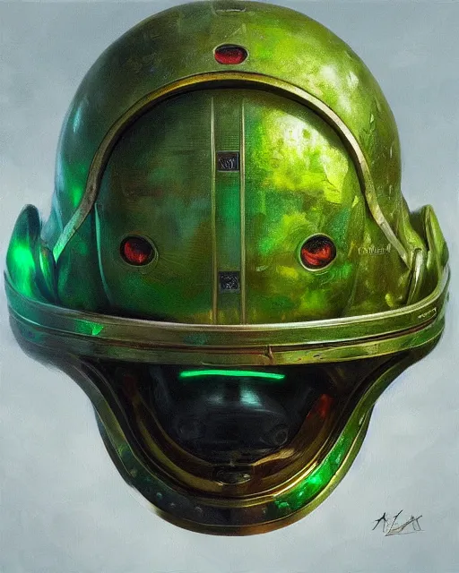 Prompt: hyper realistic oil painting of a green toad in a knight helmet with opened visor, vibrant colors, high contrast, hyper detailed, trending on artstation