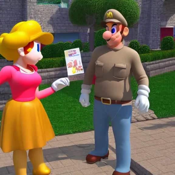 Image similar to mario and princess peach finally settle down and buy a home, 3 d render