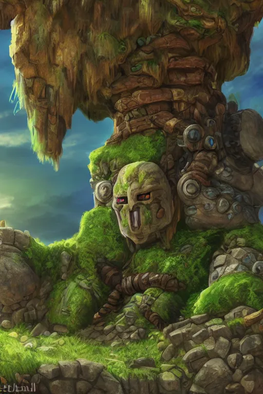 Image similar to zelda fantasy art giant golem troll wood rock greeble gemstone, global illumination ray tracing hdr fanart arstation by sung choi and eric pfeiffer and gabriel garza and casper konefal