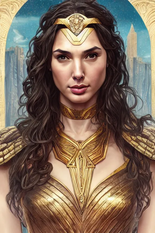 Image similar to Gal Gadot as a Roman Goddess, cute, fantasy, intricate, elegant, highly detailed, digital painting, 4k, HDR, concept art, smooth, sharp focus, illustration, art by artgerm and H R Giger and alphonse mucha