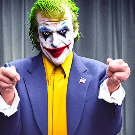 Prompt: film still of Donald Trump as joker in the new Joker movie