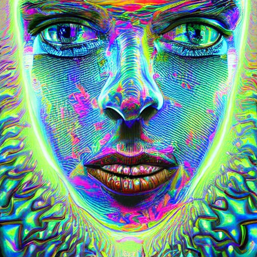 Prompt: psychedelic world of optical illusions, holographic photorealism, translucent overtones, powerful and striking, high resolution