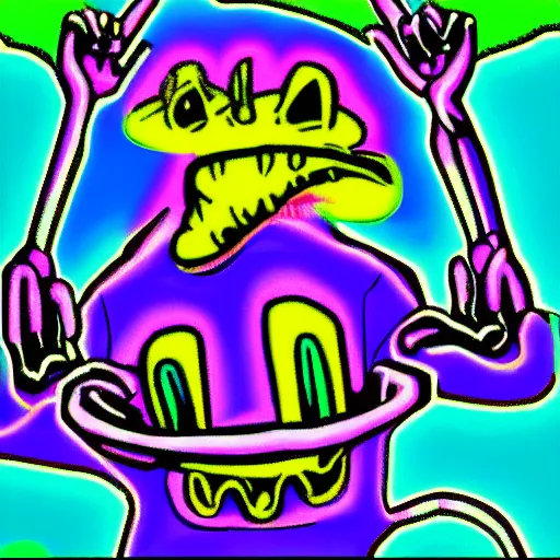 Image similar to surreal neon comic bright colored horror artwork made in Kid Pix