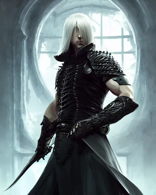 ominous assassin, handsome male, white long hair, | Stable Diffusion ...