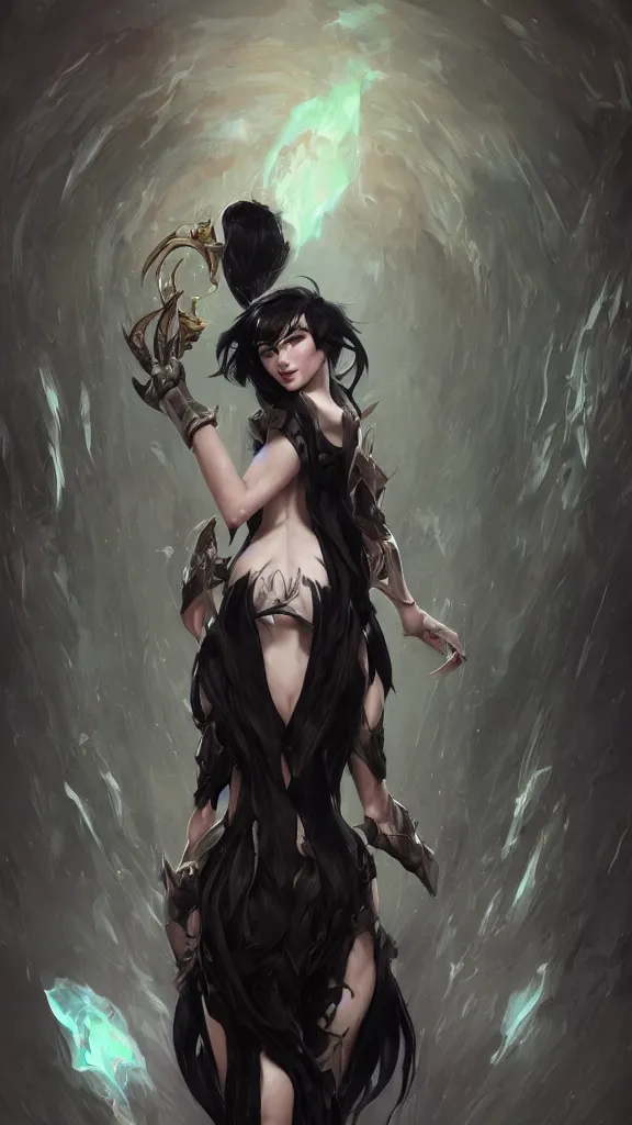 Image similar to tall woman with black hair and pale skin, from league of legends, as human, au naturel, hyper detailed, digital art, trending in artstation, cinematic lighting, studio quality, smooth render, unreal engine 5 rendered, octane rendered, art style by klimt and nixeu and ian sprigger and wlop and krenz cushart!