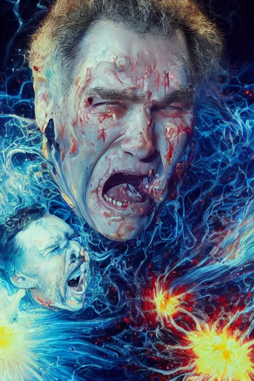 Prompt: uhd hyperrealistic photorealisitc hyperdetailed detailed norm macdonald head exploding, puking blood, screaming, with sparking circuits, studio lighting, by ayami kojima amano karol bak, greg hildebrandt and mark brooks