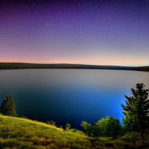 Image similar to shadow of jesus at mountain lake at night still water purple clouds