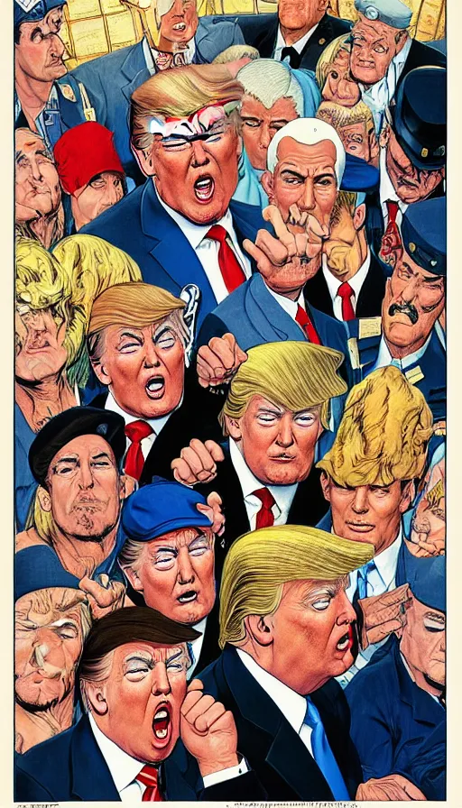 Image similar to donald trump in prison. portrait by clyde caldwell and jean giraud and anton otto fischer and john philip falter and will eisner and gil elvgren