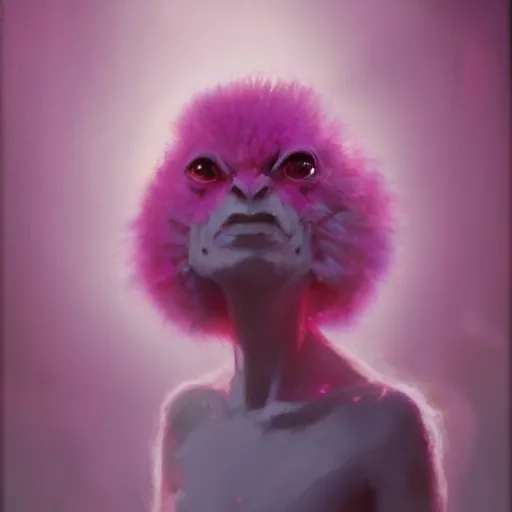 Image similar to fuzzy pink alien, portrait by greg rutkowski