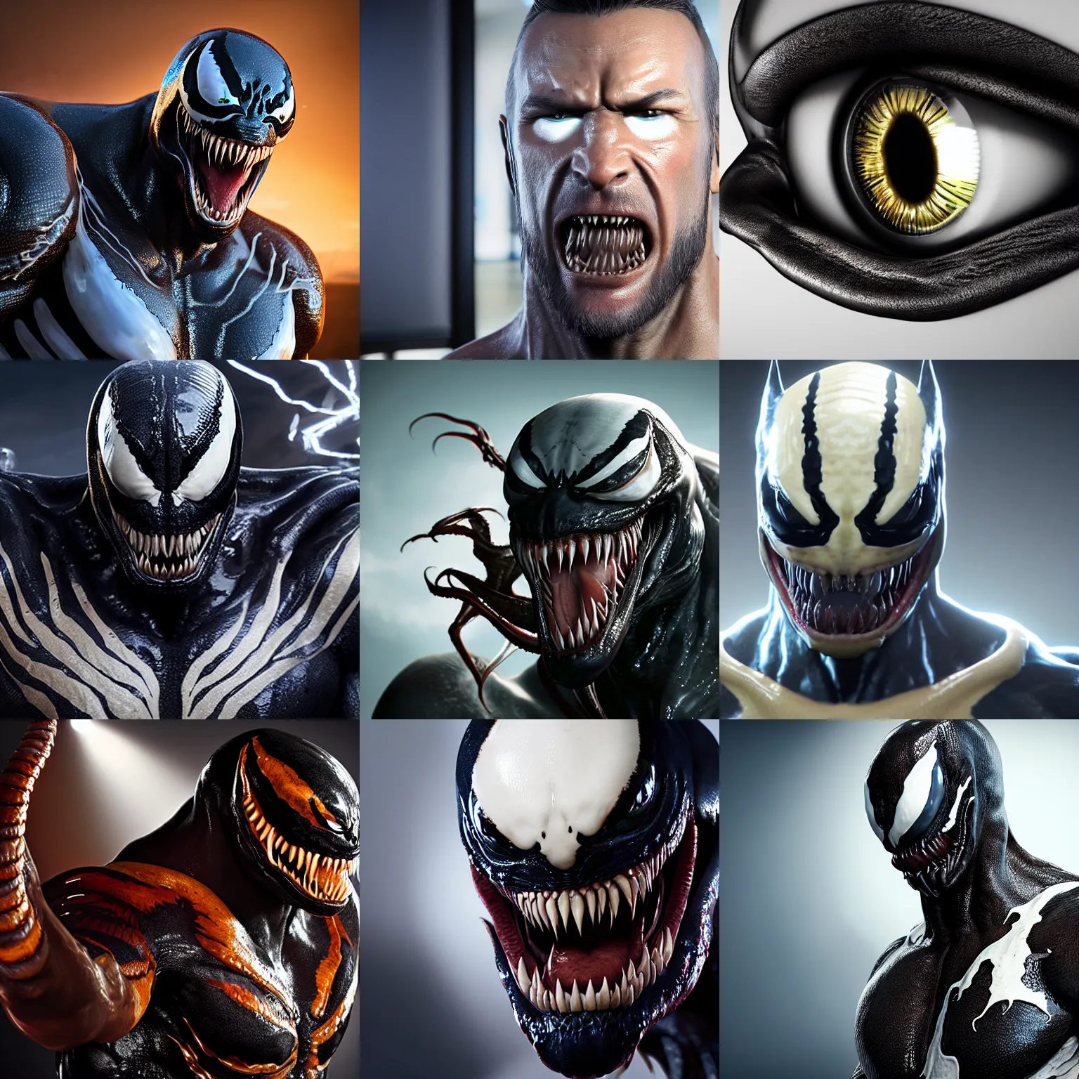 Prompt: unreal engine 5 quality render, studio lighting, bright studio setting, photorealistic portrait, crisp quality and light reflections, highly detailed, still photo of venom