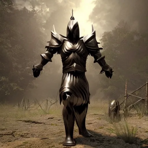 Image similar to dark warrior, dark fantasy, shiny armor, unreal engine, hyperrealistic