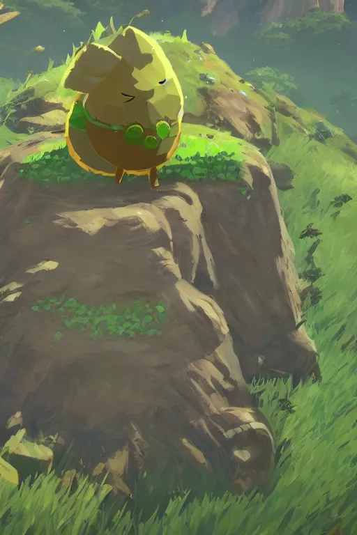 Image similar to an in game portrait of a korok from the legend of zelda breath of the wild, breath of the wild art style.