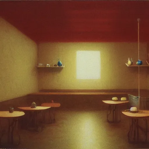 Image similar to a small ramen shop in the outskirts of tokyo, warm lighting, painted by zdzisław beksinski