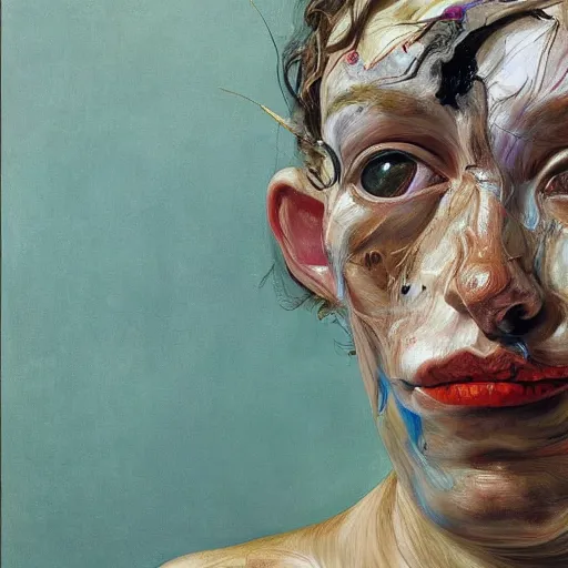 Image similar to high quality high detail painting by lucian freud and jenny saville, hd, crazy, turquoise