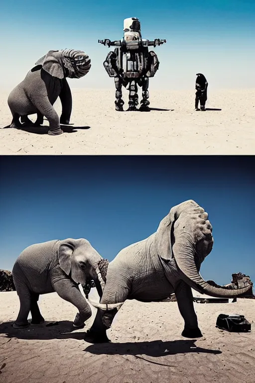 Image similar to 🐋 as 🐘 as 🤖 as 👽 as 🐳, desert, photography by kim jung gi,