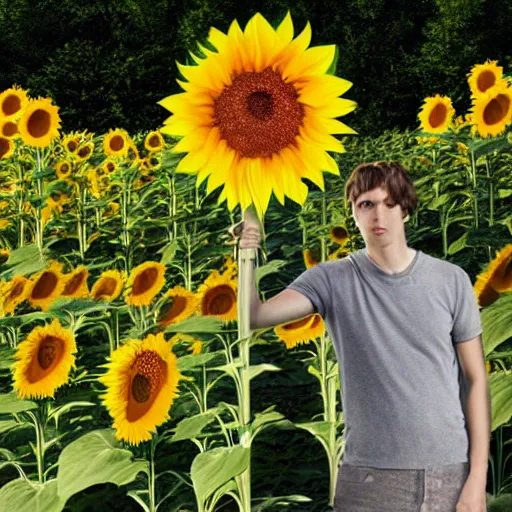 Image similar to plants! vs zombies sunflower!! as a tobacco!! salesman by cory arcangel