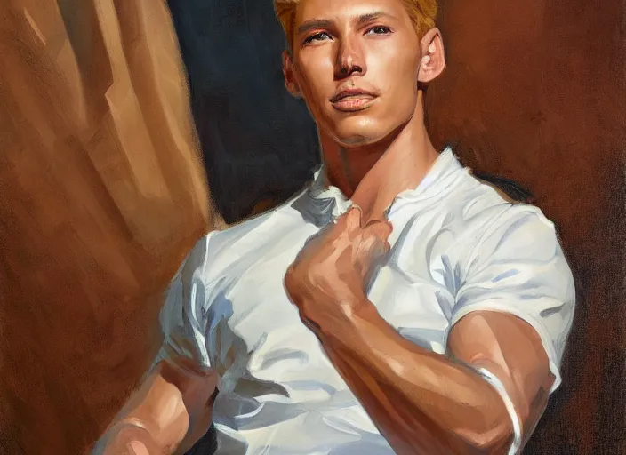 Image similar to a highly detailed beautiful portrait of johnny storm, by gregory manchess, james gurney, james jean
