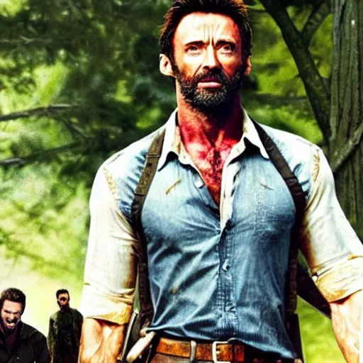 Image similar to Hugh Jackman as Rick Grimes, realistic picture