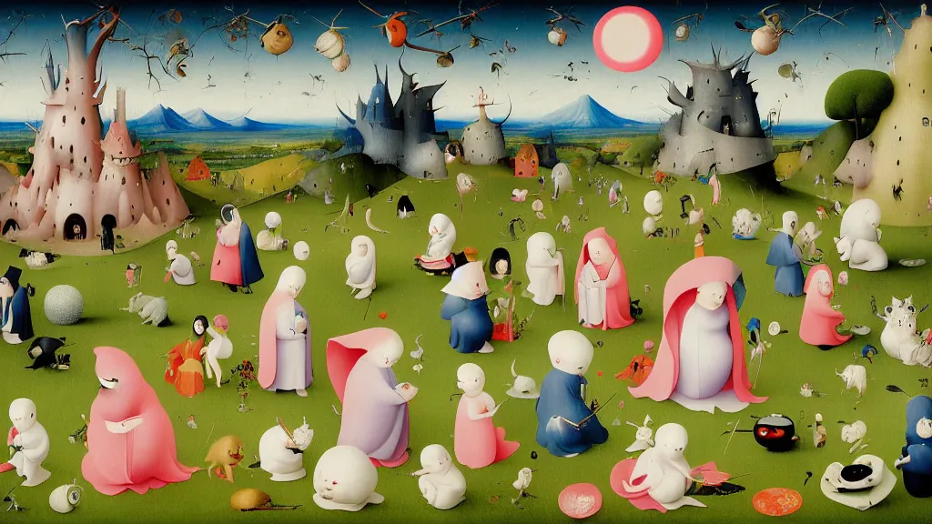 Prompt: a beautiful digital painting digital render of a landscape with strange weird creatures. hieronymus bosch. chiho aoshima