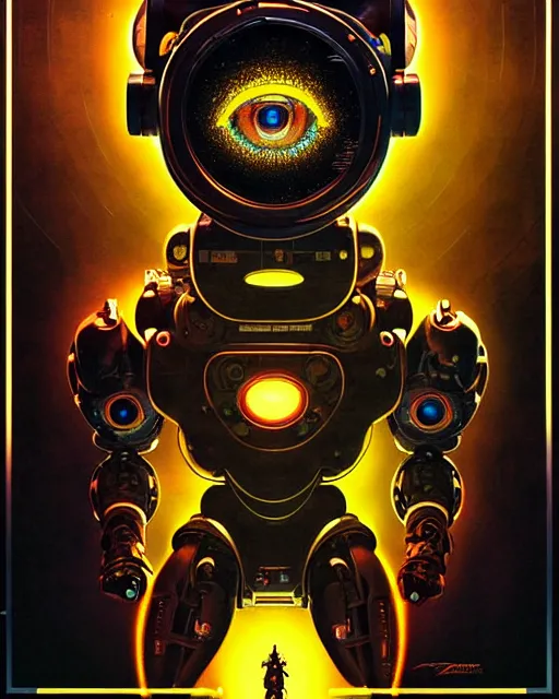 Prompt: zenyatta from overwatch, nine robot eyes, character portrait, portrait, close up, concept art, intricate details, highly detailed, vintage sci - fi poster, retro future, in the style of chris foss, rodger dean, moebius, michael whelan, and gustave dore