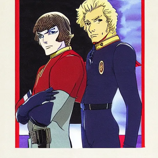 Image similar to a portrait of char aznable and garma zabi , drawn by Yoshikazu Yasuhiko, gundam gto , 0079