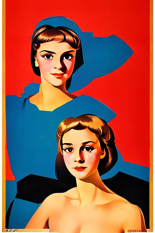 Image similar to portrait beautiful girl, ussr poster, art by grewski