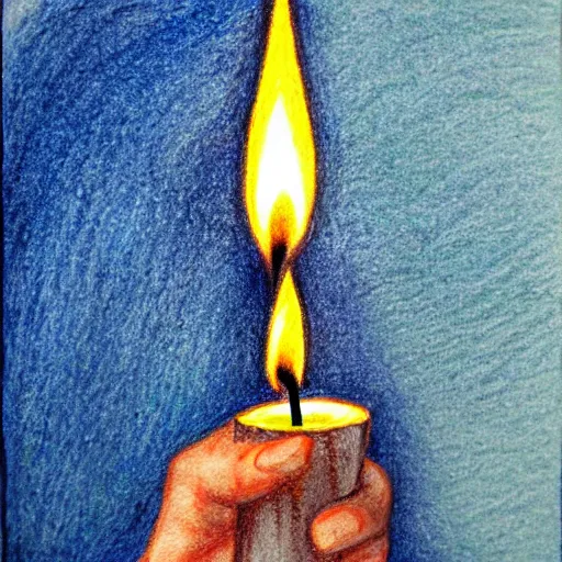 Prompt: hand holding a melting candle, colored pencil