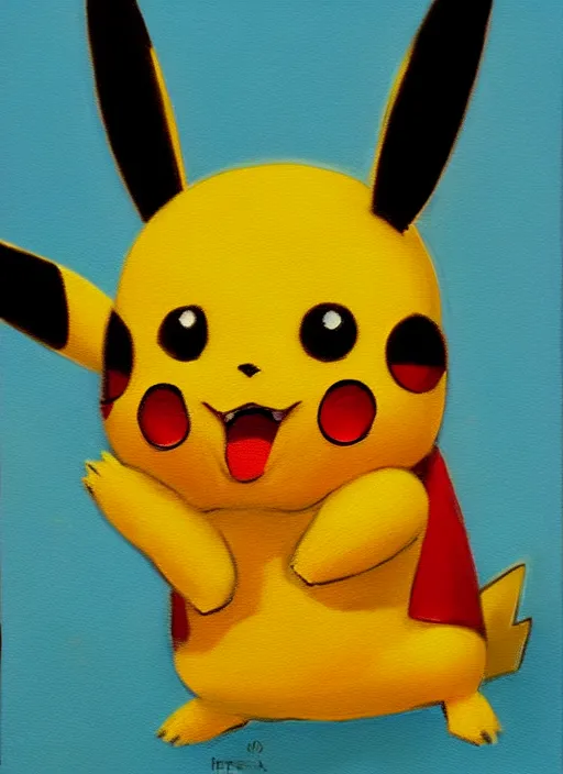 Image similar to an oil painting of pokemon pikachu smiling