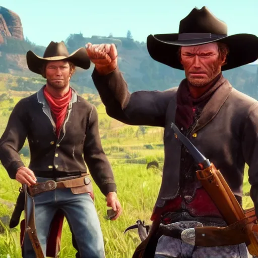 Image similar to arthur morgan dueling clint eastwood gunkata