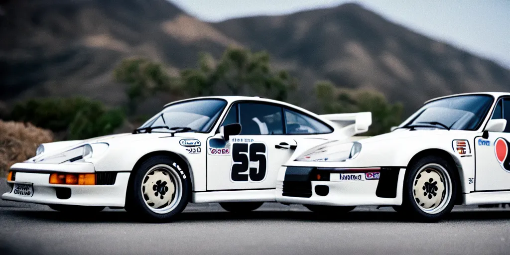 Image similar to photograph, debadged, 1989 PORSCHE 935, by Pete Biro, press release, cinematic, malibu canyon, 8k, depth of field, bokeh. debadged ,