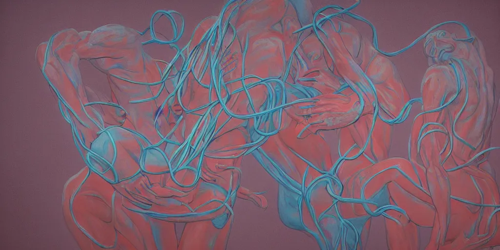Prompt: greek sculpture of intertwined bodies painted by james jean in pastel colors, redshift, octane