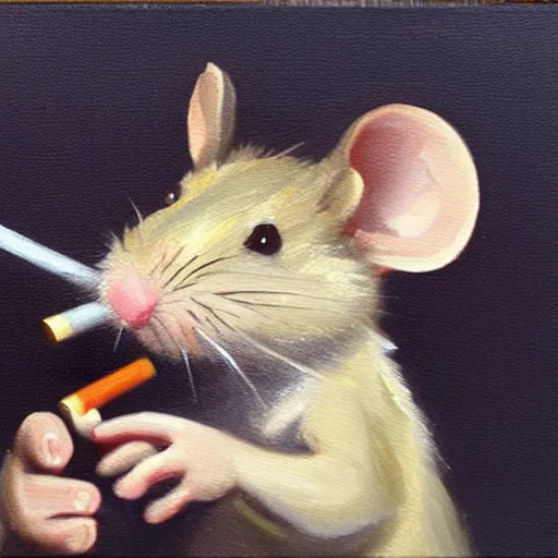 Prompt: a mouse smoking a cigarette, oil painting