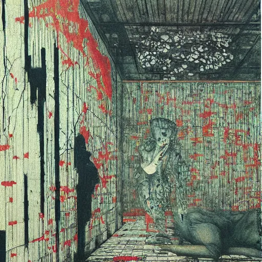 Image similar to realistic detailed image of an old cinema. Beksinski painting, part by Adrian Ghenie and Gerhard Richter. art by Takato Yamamoto. masterpiece