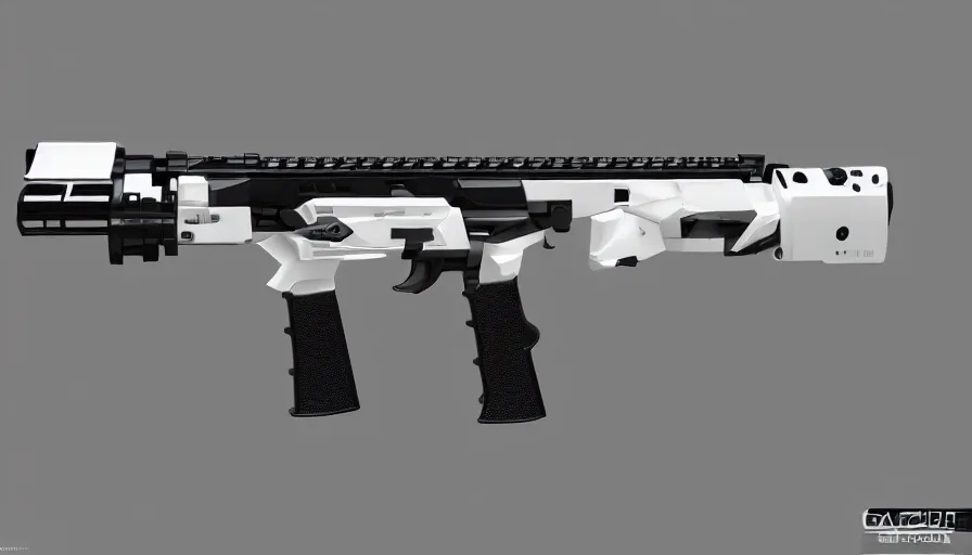 Image similar to extremely detailed ultra realistic side view photo sci fi minimalist coilgun rifle, detailed trigger, chemically propelled, electric, smooth streamline, elegant sleek smooth body, white paint, battery and wires, railgun, chemrail, gauss, smooth utopian design, ultra high quality, octane, cod, destiny, warframe, terminator