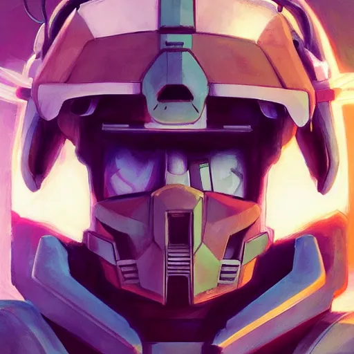 Image similar to portrait of spartan as a gundam pilot, with an intricate, detailed, urban inspired hiphop afro futuristic helmet, vector behance hd jesper ejsing, rhads, makoto shinkai, lois van baarle, ilya kuvshinov, rossdraws, hd, 3 2 k, ilya kuvshinov, gustav klimt