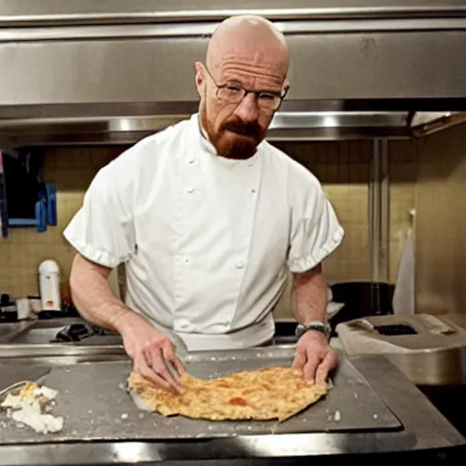 Image similar to walter white making pizza