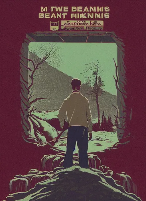 Image similar to Twin Peaks poster artwork by Michael Whelan, by Bob Larkin and Tomer Hanuka, Karol Bak of portrait of Joe Rogan the local lumberjack, from scene from Twin Peaks, clean, simple illustration, nostalgic, domestic