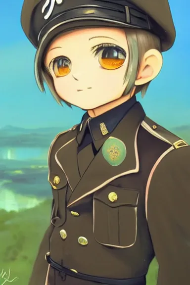 Image similar to beautiful little boy in nazi male uniform. made in abyss art style, sharps focus, pose, cute detailed artwork, anatomically correct, ilya kuvshinov, reflection, perfect composition, mobile wallpaper, digital art, detailed anime soft face, symmetrical face, western anime, illustration, realistic, smooth, nazi chic, lois van baarle, soft details