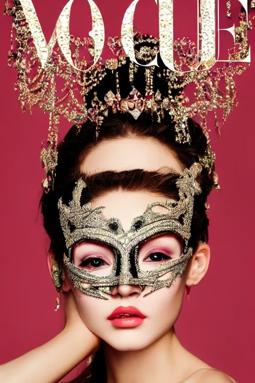 Prompt: 1 5 6 0's fashion photography, vogue cover, elaborate lights. mask on face, accurate details, ultra hd, beautiful background, hyper realistic, realistic hands and features