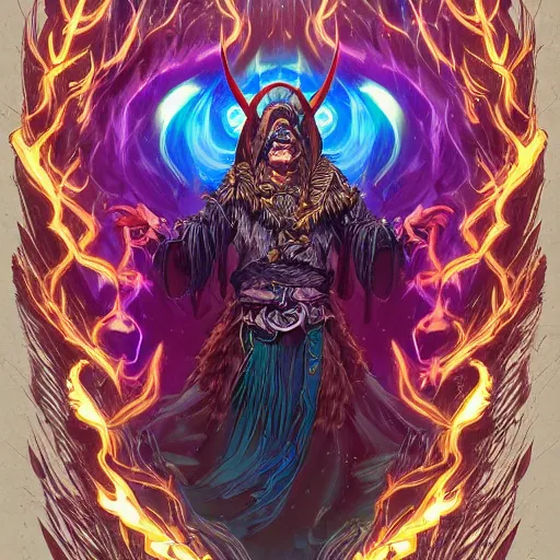 Prompt: shaman casting a lightning spell, d & d style, trending on artstation, colorful, intricate, art by kev chan