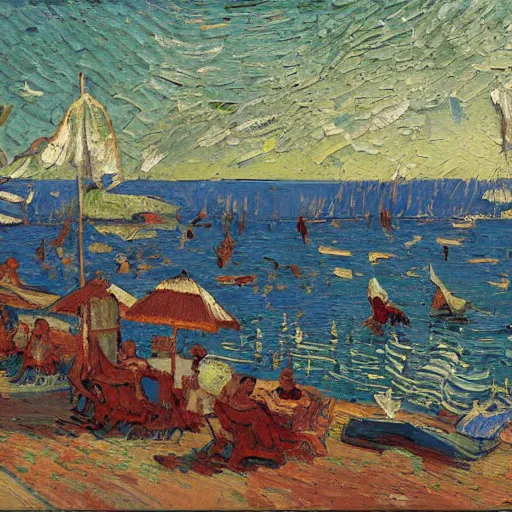 Prompt: rich and indulgent oil paint impasto reliefs, positano beach scene, an artwork by charles w. bartlett and jackson pollack and colin campbell cooper and very slight influence of van gogh