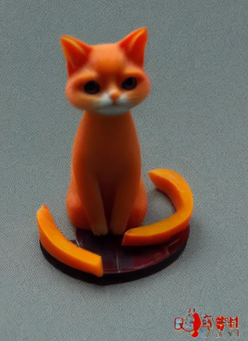 Prompt: 80mm resin detailed miniature of beautiful mango-cat, Product Introduction Photos, 4K, Full body