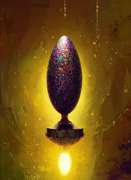 Image similar to faberge - adamant egg and andel shine, hyperrealism, no blur, 4 k resolution, ultra detailed, style of alexander trufanov, ismail inceoglu, tyler edlin, syd mead, carlos schwabe