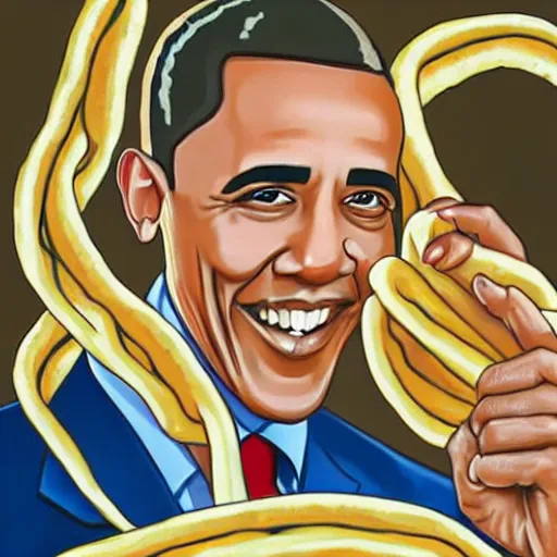 Prompt: Obama holding a noodle sandwich, realistic portrait