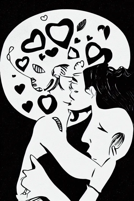 Prompt: black and white illustration, creative design, what it feel like to be loved