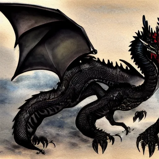 Image similar to watercolour fantasy of a black dragon