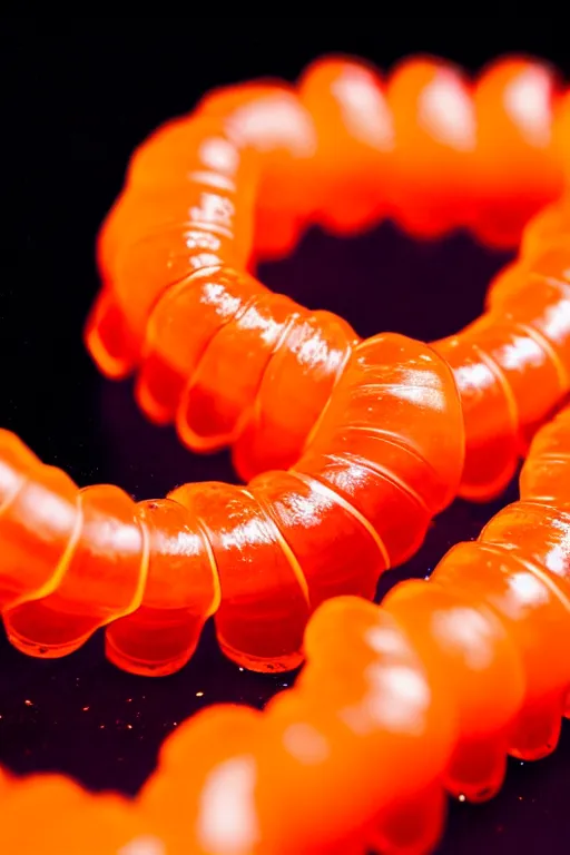 Image similar to high quality close-up photo translucent gelatinous centipede! gorgeous highly detailed hannah yata elson peter cinematic orange lighting high quality low angle hd 8k sharp shallow depth of field