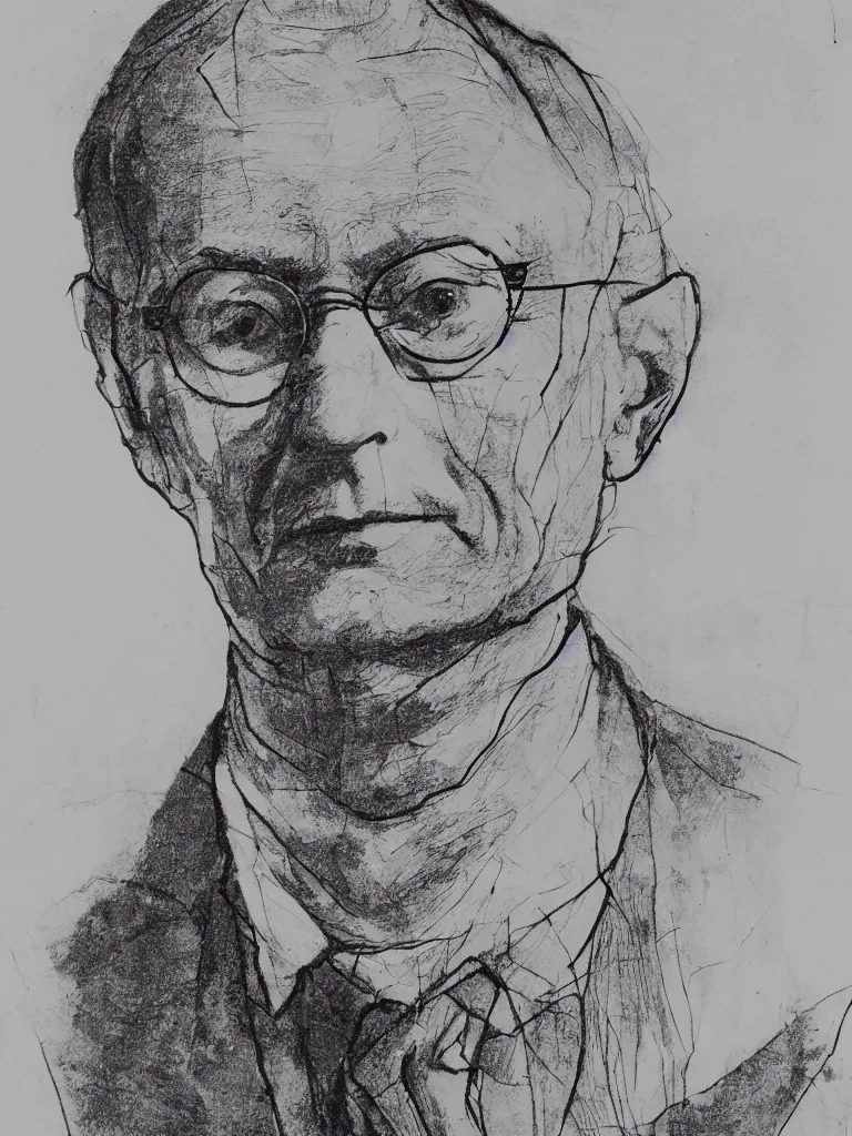 Prompt: wire lineart lines drawing calligraphy portrait of hermann hesse.