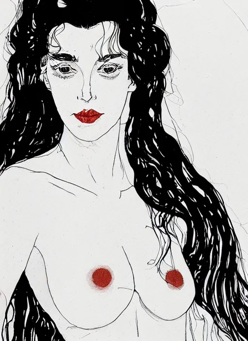 Prompt: a portrait of laetitia by kaethe butcher and moebius, details