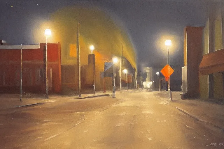 Image similar to a painting of a desolate lulea street at night by lars lerin